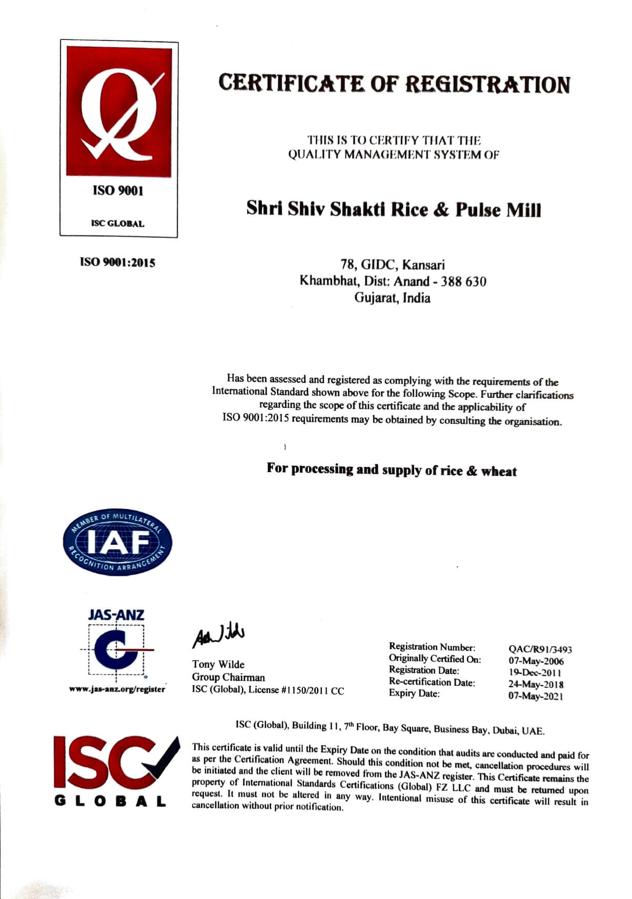 ISO 9001 -2015 Certificate